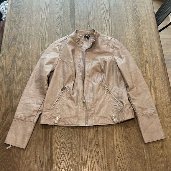 Apt 9 Taupe Faux Leather Motorcycle Jacket Size M - Picture 1 of 8
